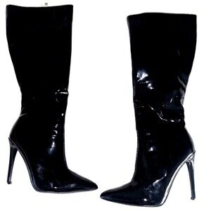 Women’s Patent Leather Stiletto Knee High Sexy Pointed Toe Side Zip Size 9